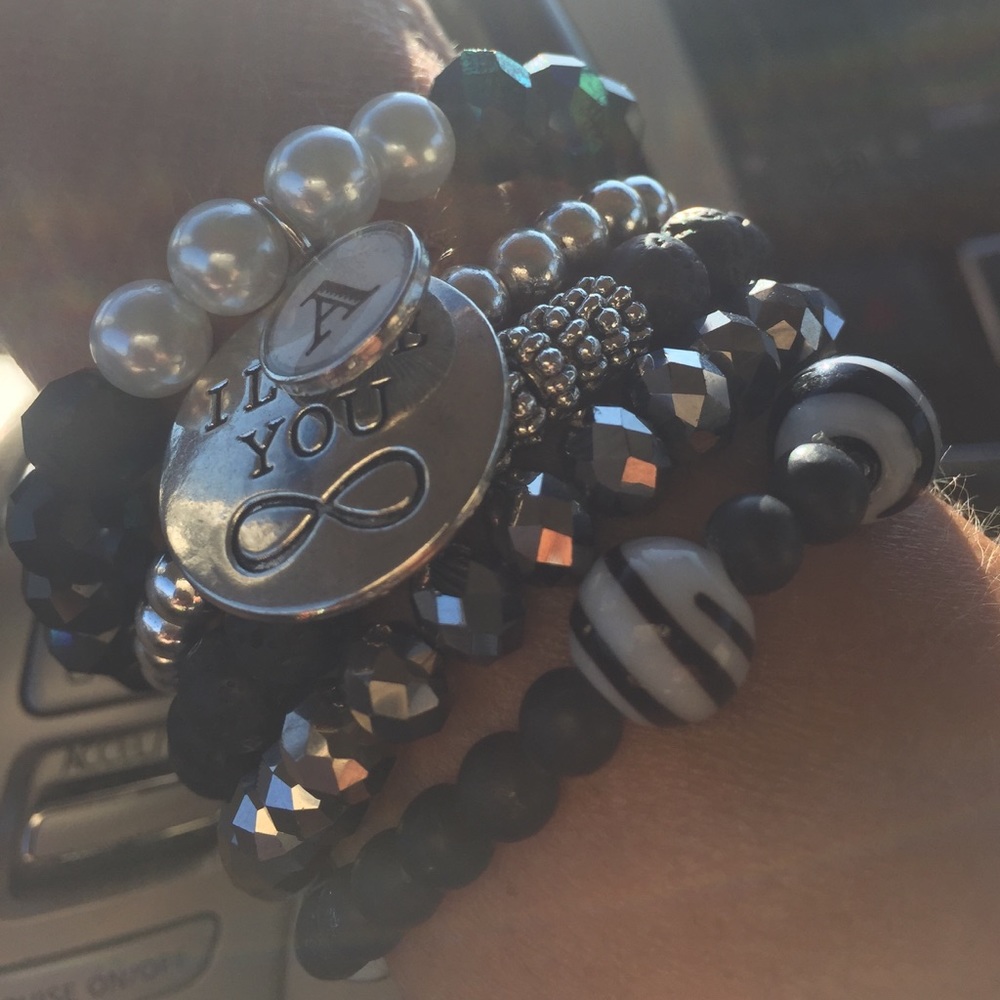 Black, white & silver bracelets